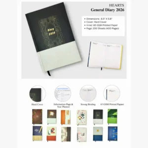 Hearts General Diary 2026 Premium White Paper 400 Pages