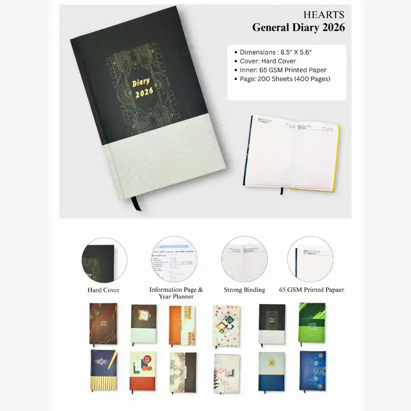 Hearts General Diary 2026 Premium White Paper 400 Pages