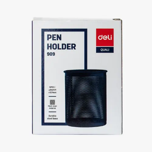 Deli Metal Pen Holder E909 Black Round shape
