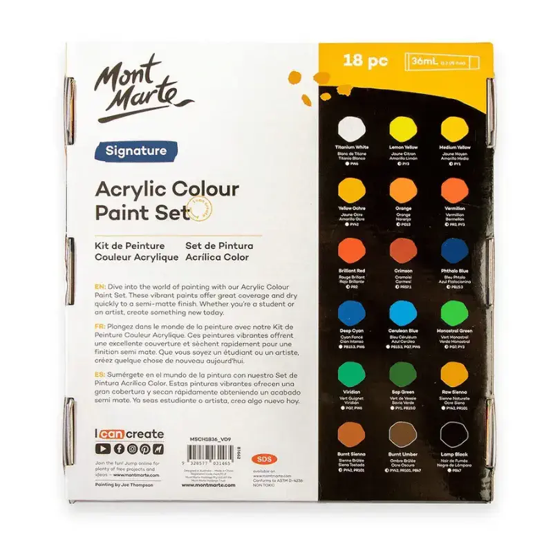 Mont Marte Acrylic Colour Paint Set 18pc x 36ml