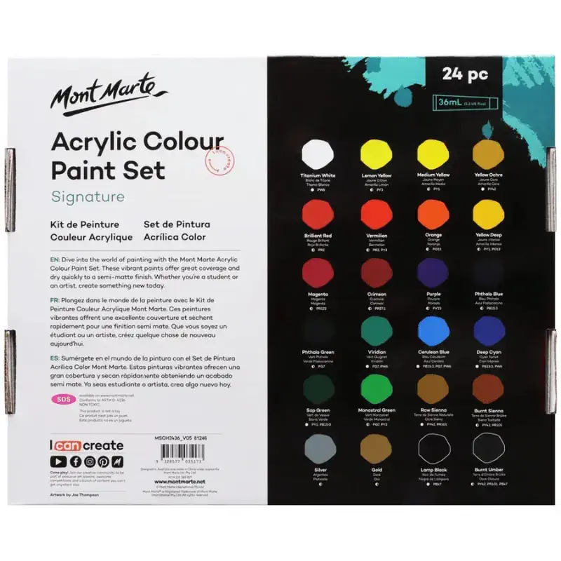 Mont Marte Acrylic Colour Paint Set 24pc x 36ml